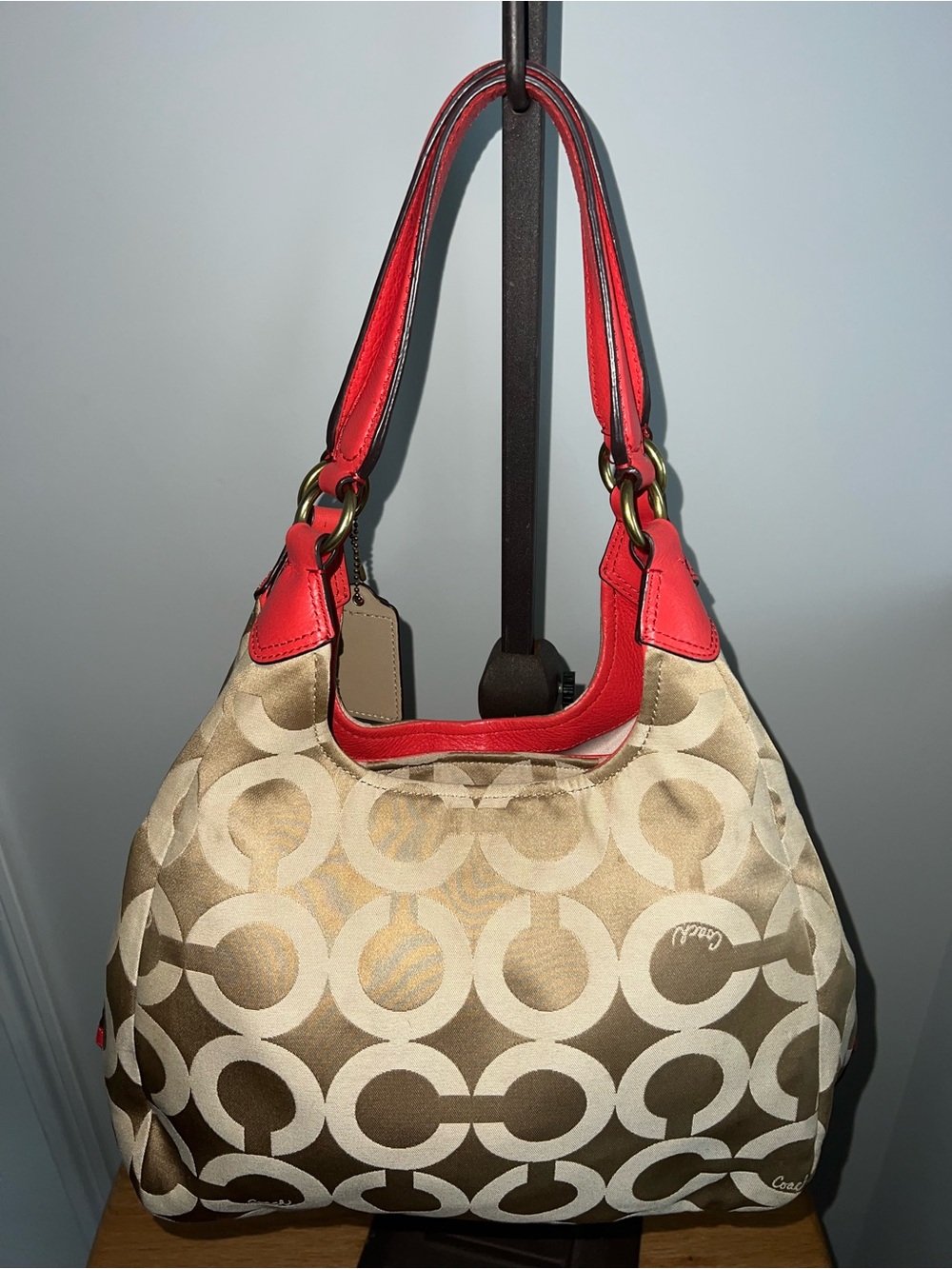 Coach Madison Op Art Maggie Hobo Bag – Khaki/Coral - Picture 7 of 14